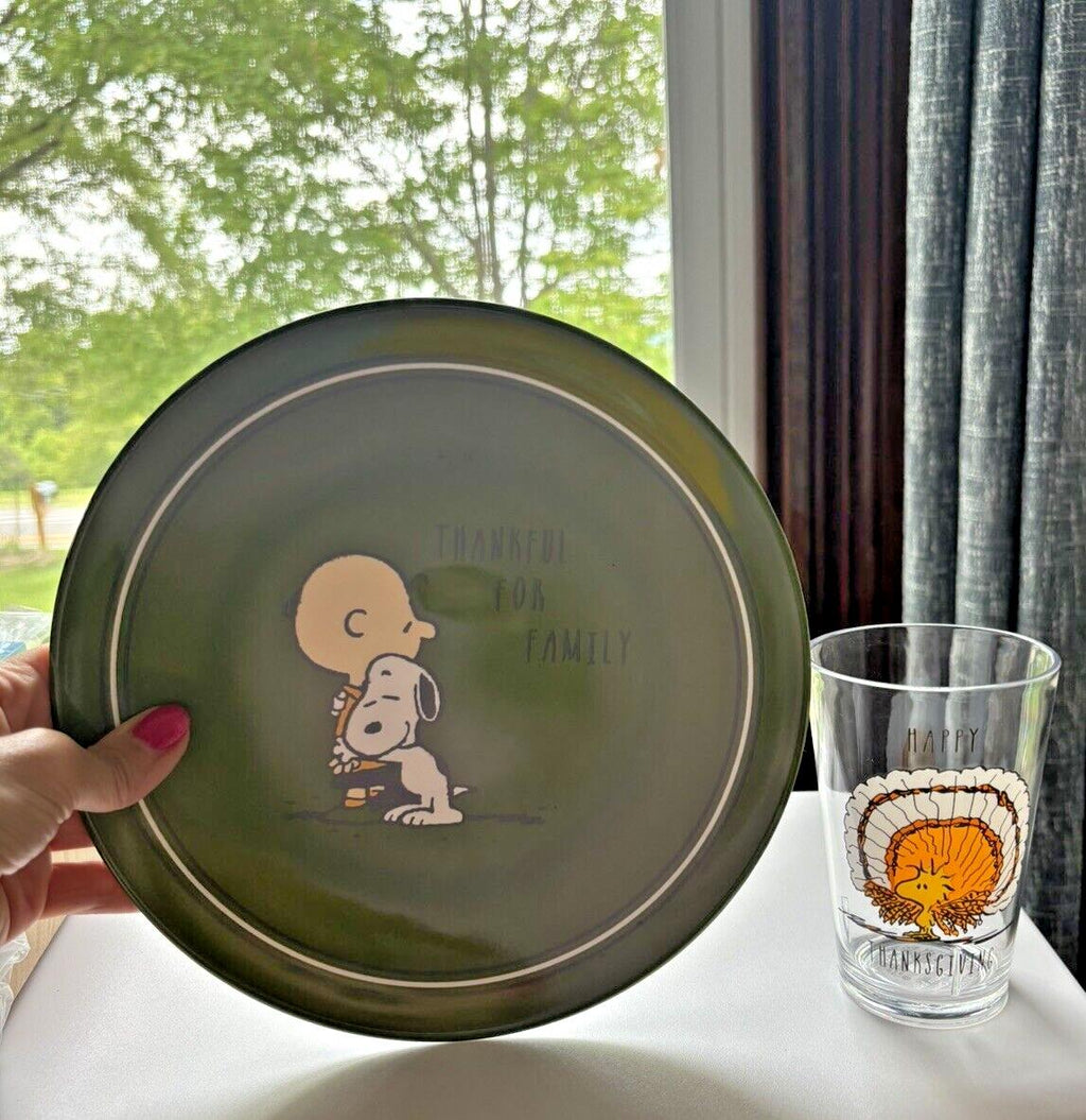 Pottery Barn Snoopy Thanksgiving Disney plate +CUP Holiday Peanuts school gift =
