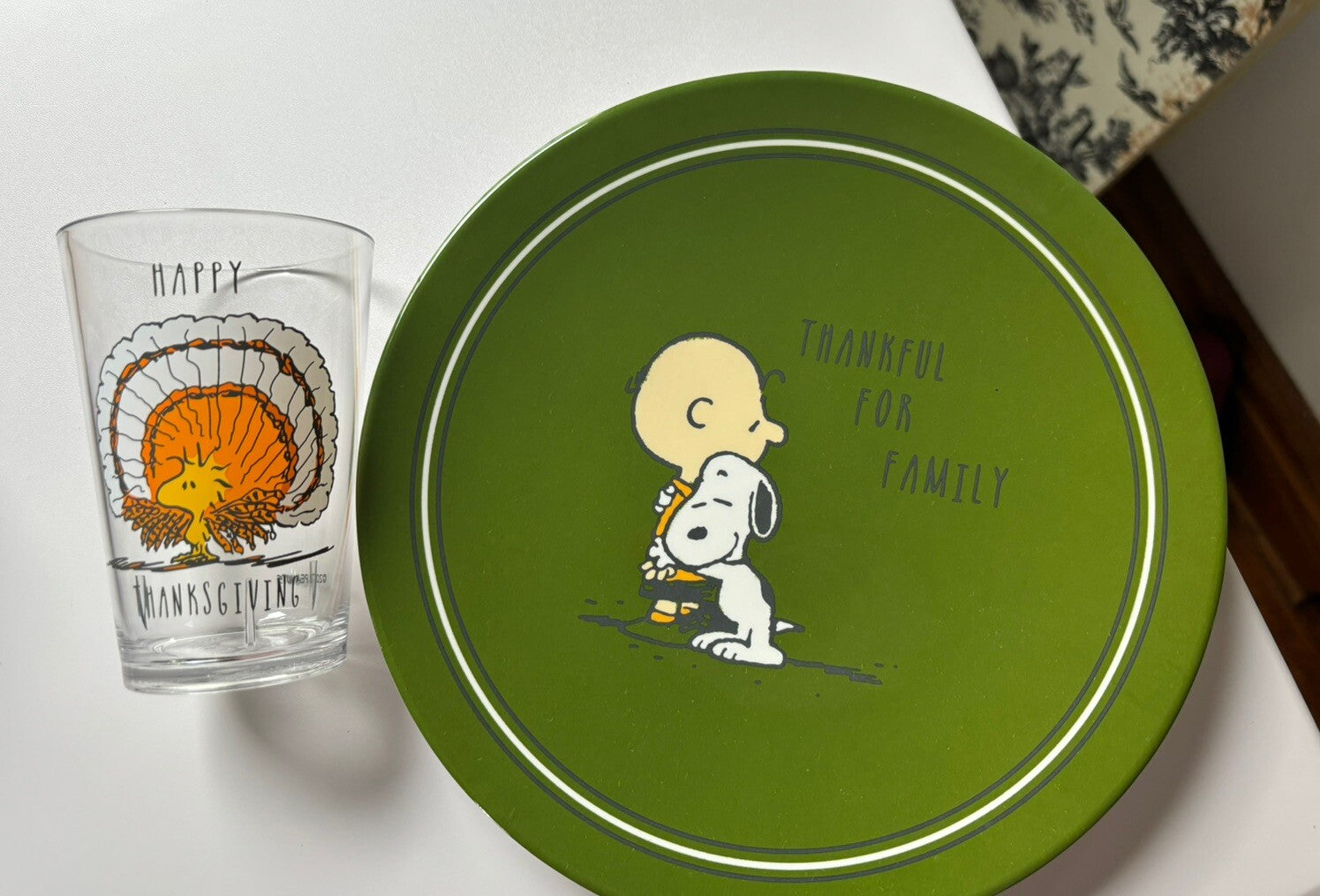 Pottery Barn Snoopy Thanksgiving Disney plate +CUP Holiday Peanuts school gift =