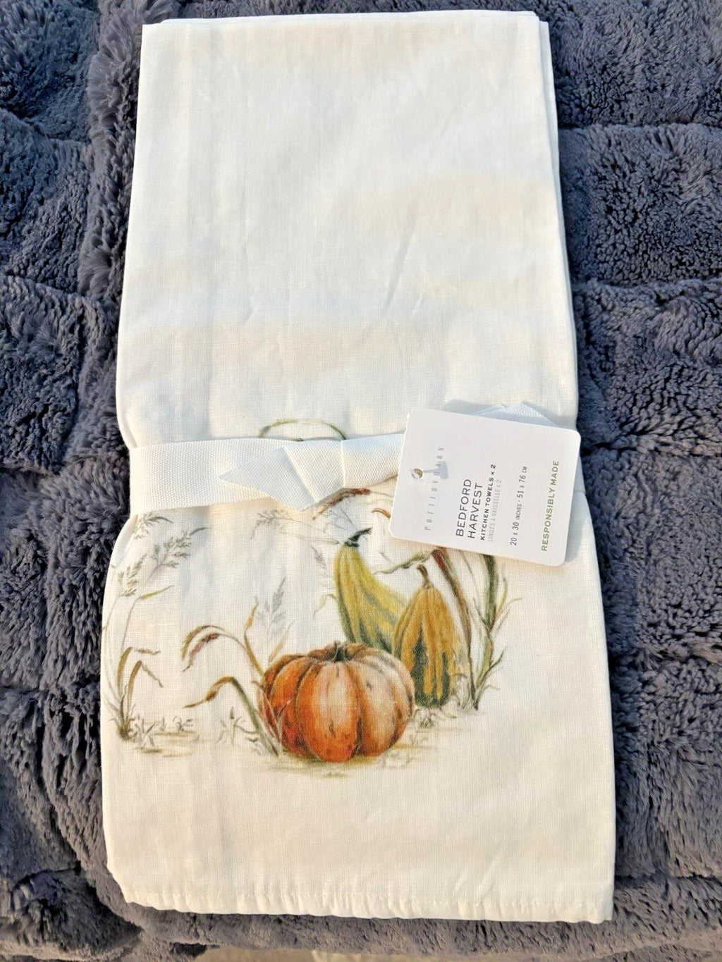 Pottery Barn Holiday Kitchen Hand towel party Thanksgiving Pumpkin guest SET 2 ]