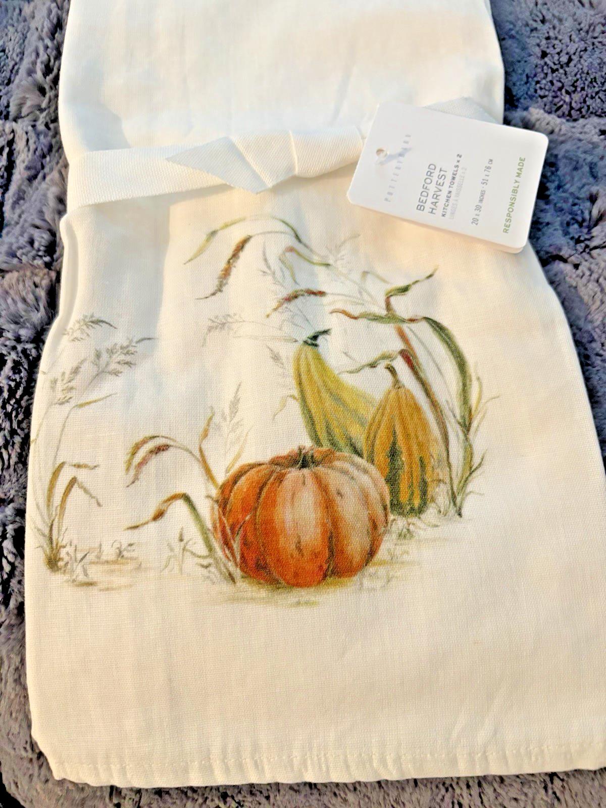 Pottery Barn Holiday Kitchen Hand towel party Thanksgiving Pumpkin guest SET 2 ]