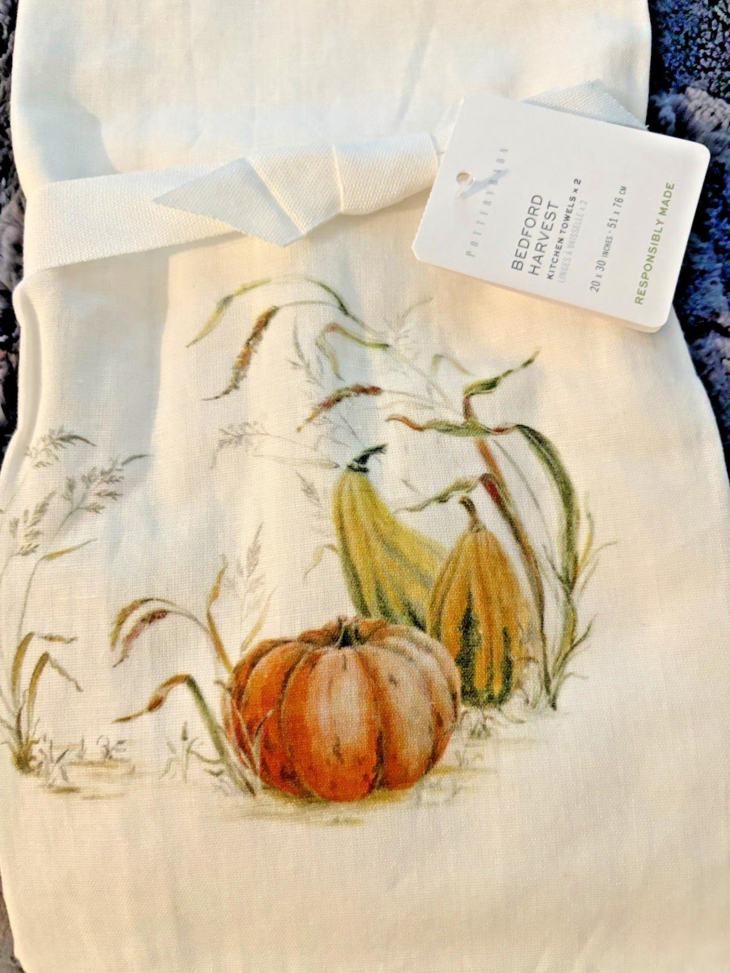Pottery Barn Holiday Kitchen Hand towel party Thanksgiving Pumpkin guest SET 2 ]