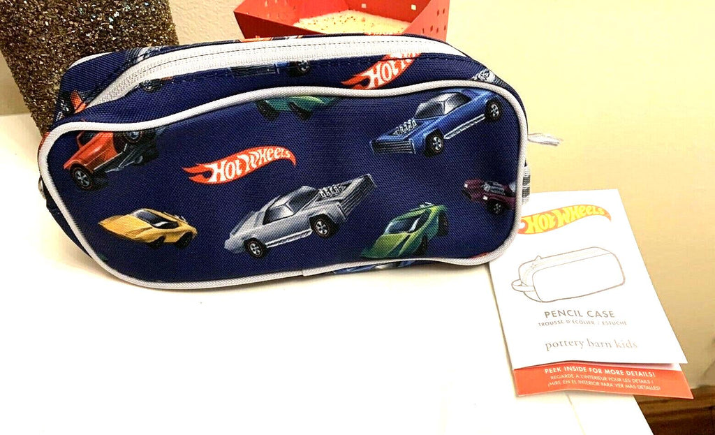 School Pottery Barn Hot Wheels Car ZIP PENCIL CASE BAG superhero boy vehicle ./