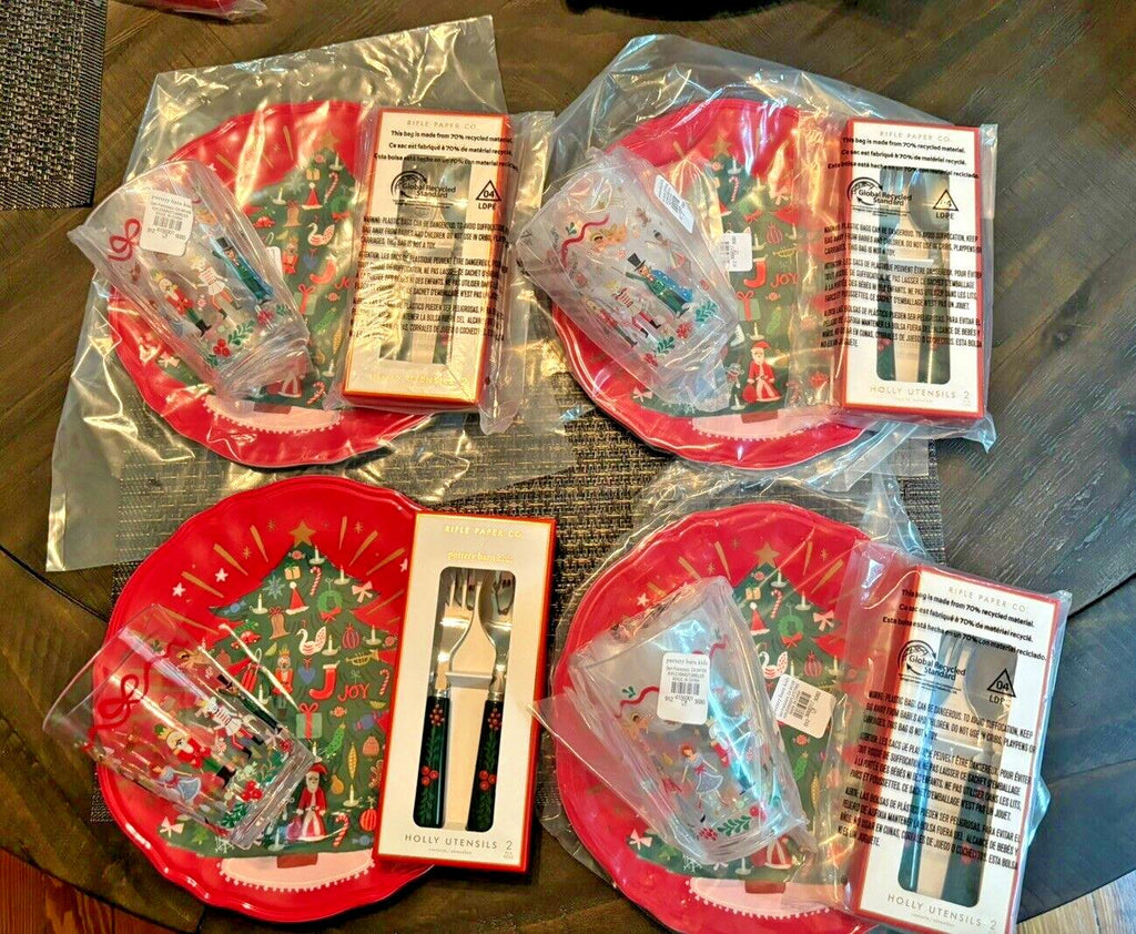 Pottery Barn holiday PLATE UTENSIL Nutcracker Christmas Disney kid party SET 8 !