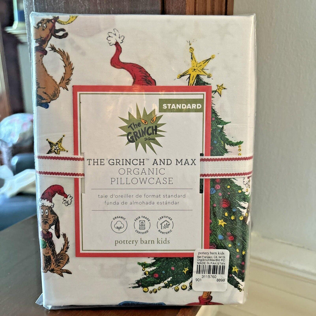 Pottery Barn Christmas Holiday Grinch Gift dog kid dr Seuss Pillowcase bed new =
