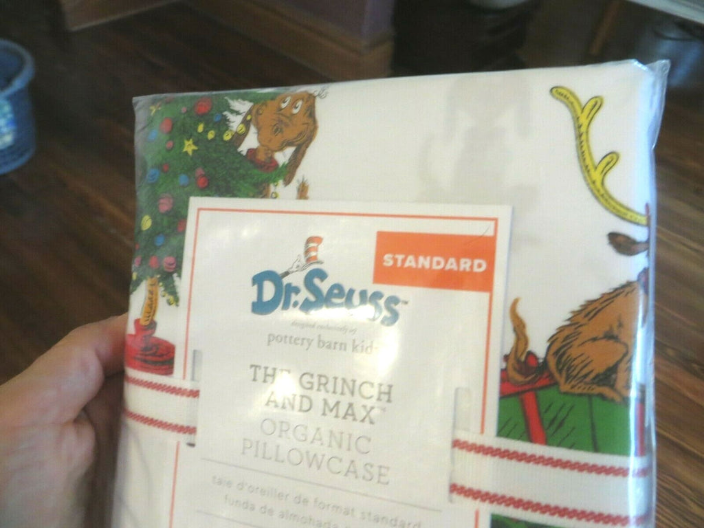 Pottery Barn Christmas Holiday Grinch Gift dog kid dr Seuss Pillowcase bed new =
