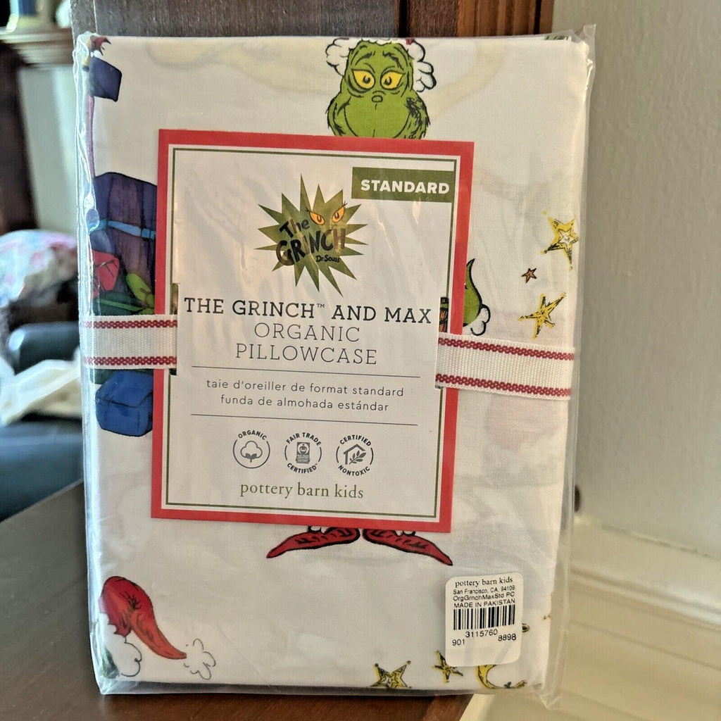 Pottery Barn Christmas Holiday Grinch Gift dog kid dr Seuss Pillowcase bed new =
