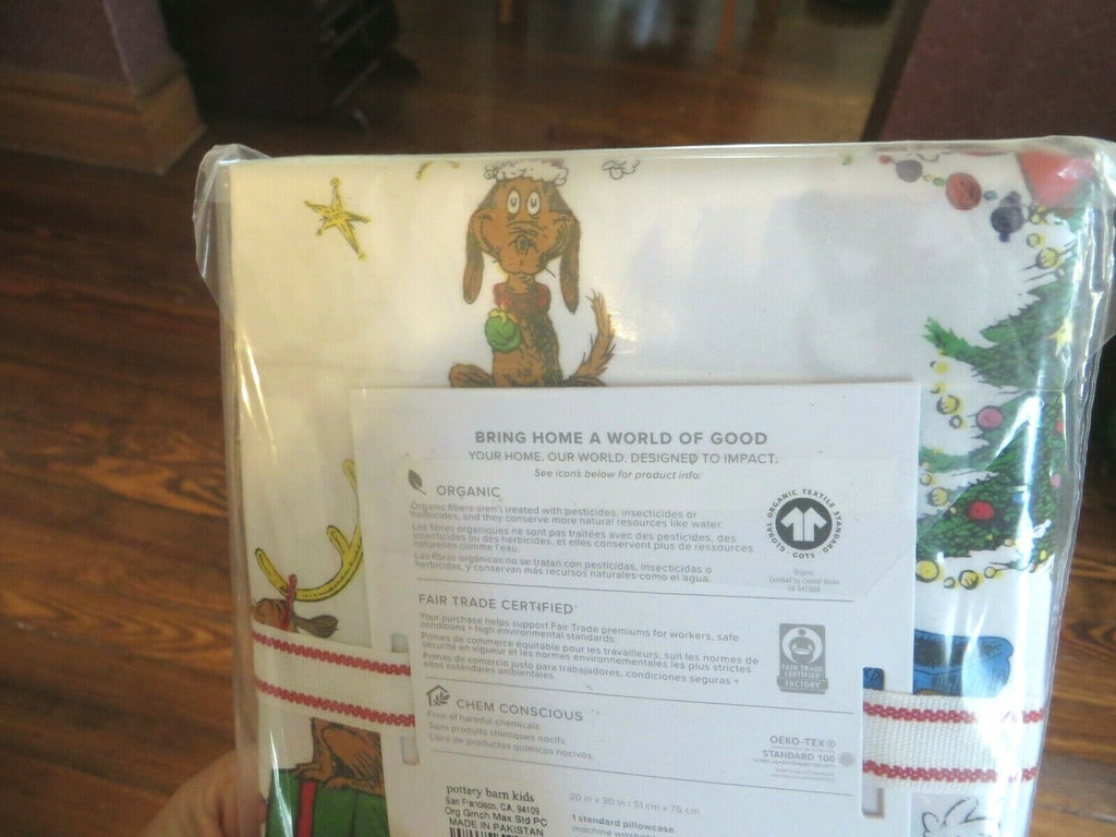 Pottery Barn Christmas Holiday Grinch Gift dog kid dr Seuss Pillowcase bed new =