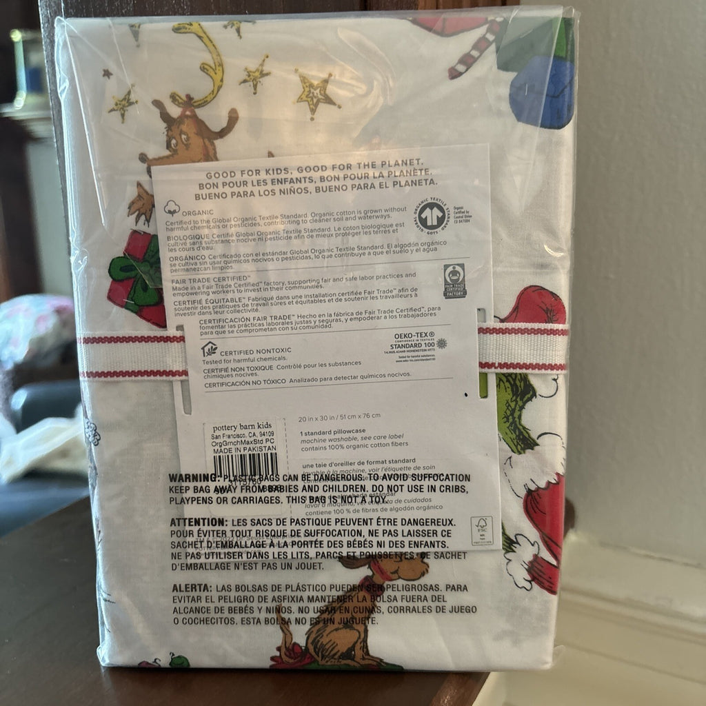 Pottery Barn Christmas Holiday Grinch Gift dog kid dr Seuss Pillowcase bed new =
