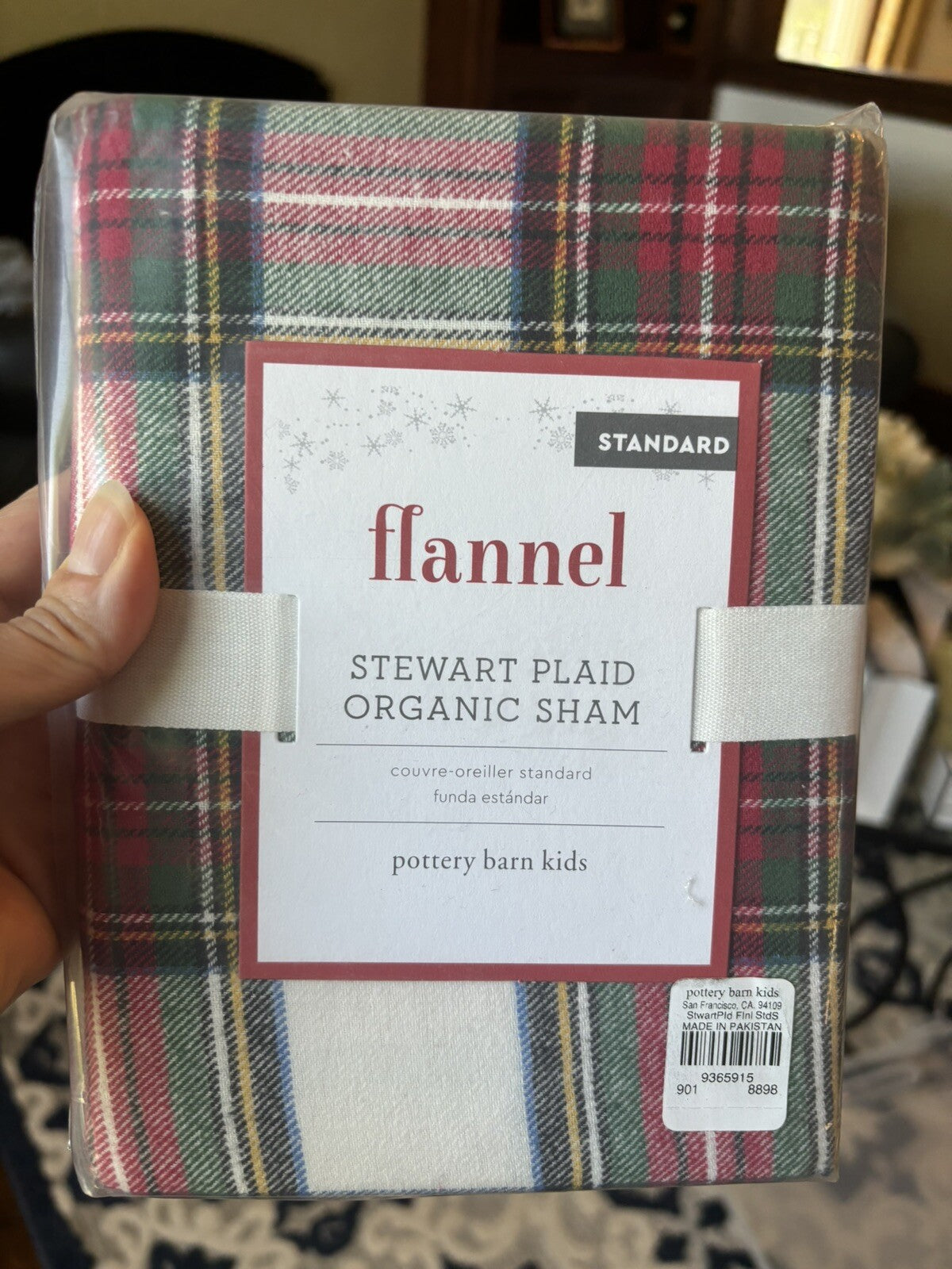 Pottery Barn holiday Disney Christmas PLAID Pillow SHAM gift party Stewart kid n