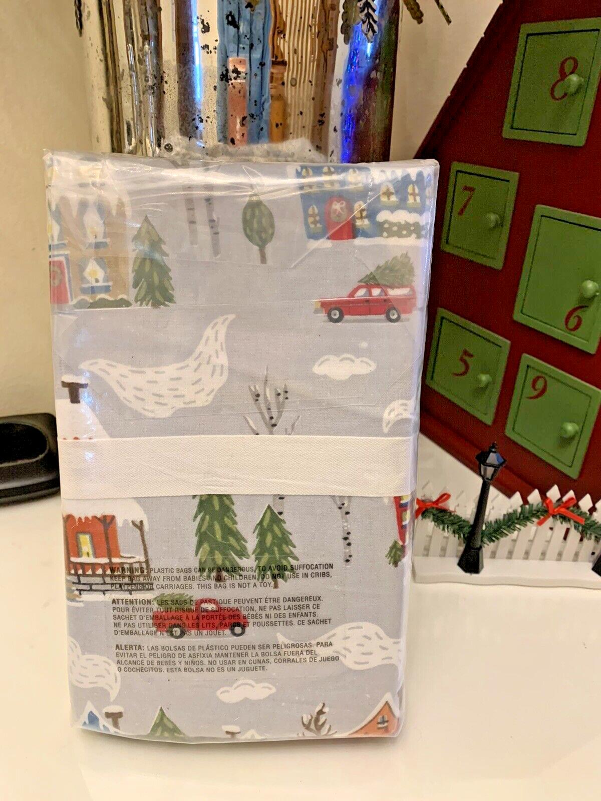 Pottery Barn KING PILLOWCASE winter village holiday Christmas tree gift SET 2 `