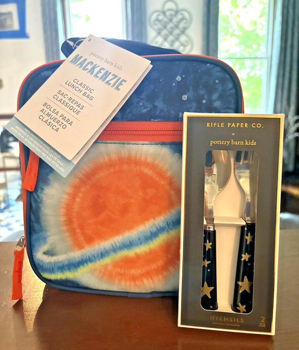 Pottery Barn LUNCH BOX BAG school + Utensil SET star wars spaceship Solo boy ??n