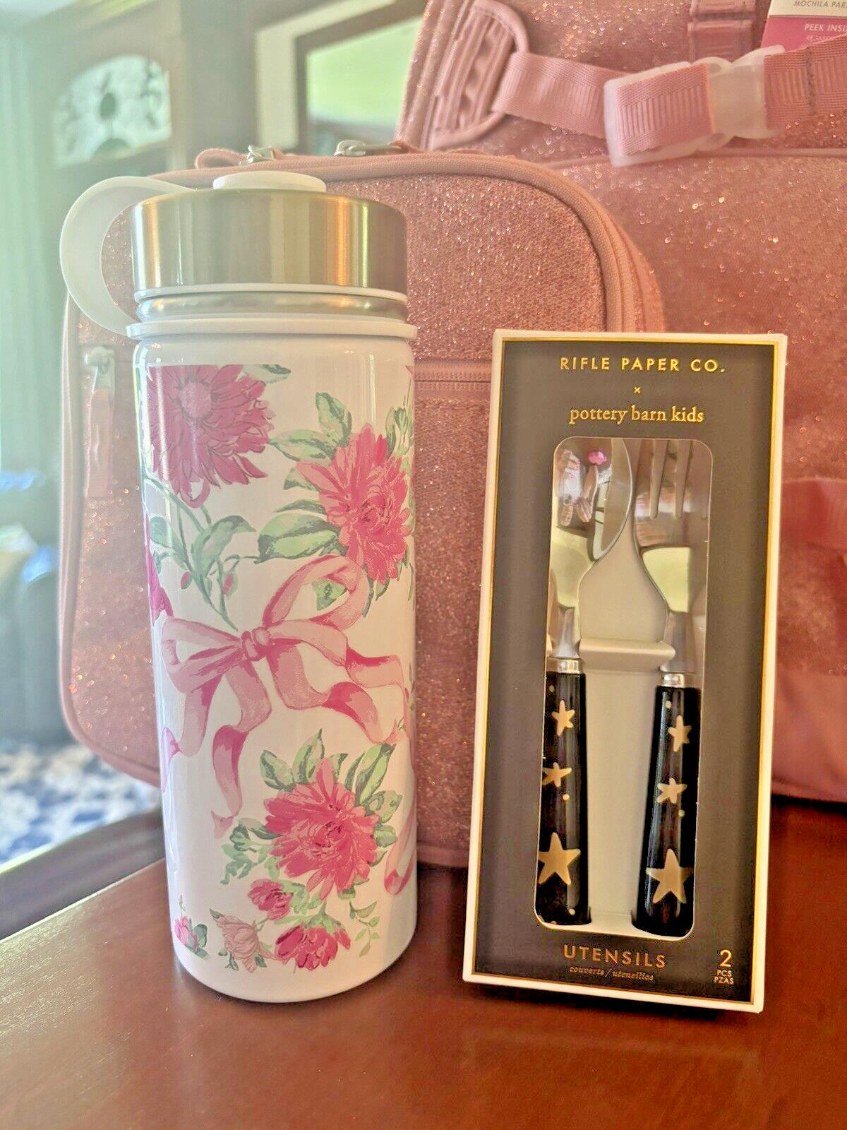 School Pottery barn glitter Lunch Box Travel Bag Flower Heart Water Large Girl .