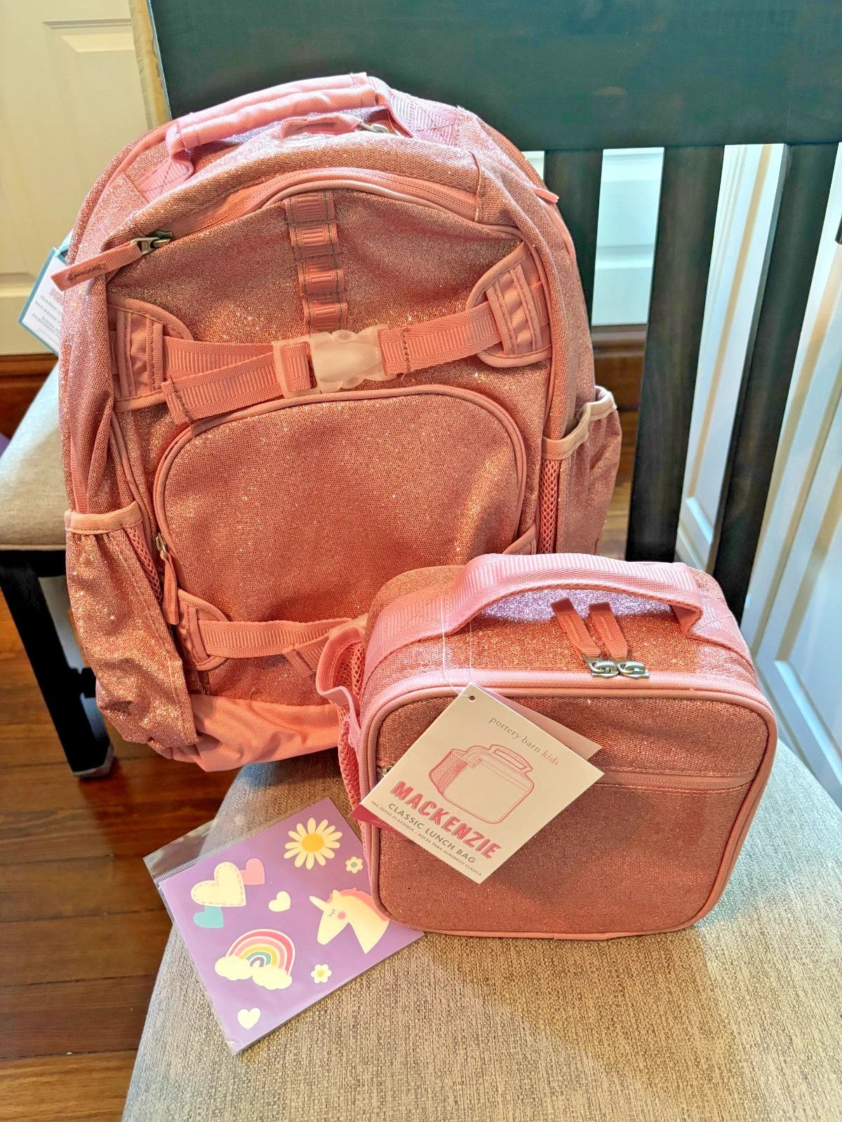 Pottery Barn school Disney Glitter LARGE BACKPACK+LUNCH Bag Travel +Gift set?? .