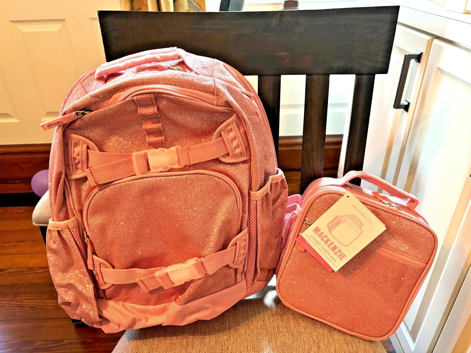 Pottery Barn school Disney Glitter LARGE BACKPACK+LUNCH Bag Travel +Gift set?? .