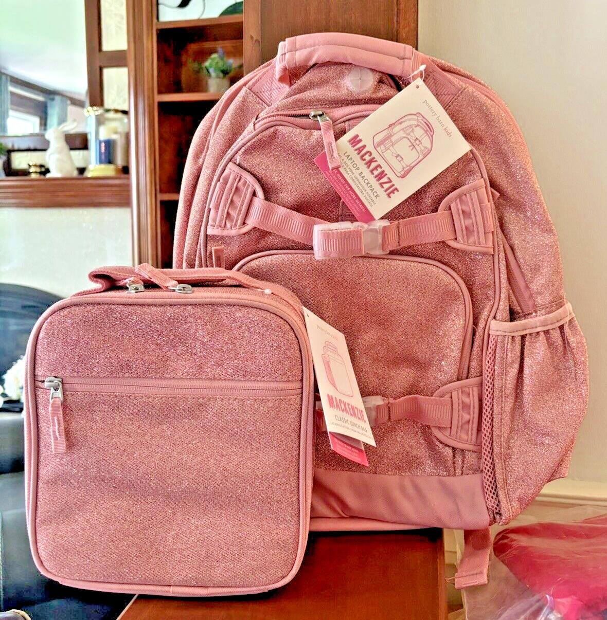 Pottery Barn school Disney Glitter LARGE BACKPACK+LUNCH Bag Travel +Gift set?? .