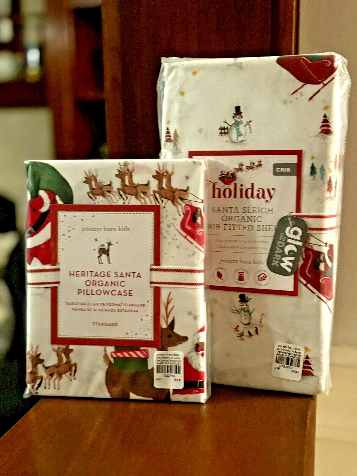 Pottery Barn holiday Christmas Rudolph Toddler baby Crib Sheet pillowcase set y