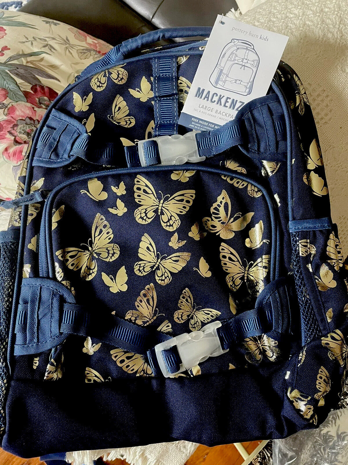 Pottery barn School LARGE BACKPACK butterflies glitter Travel Disney bag ??  ..