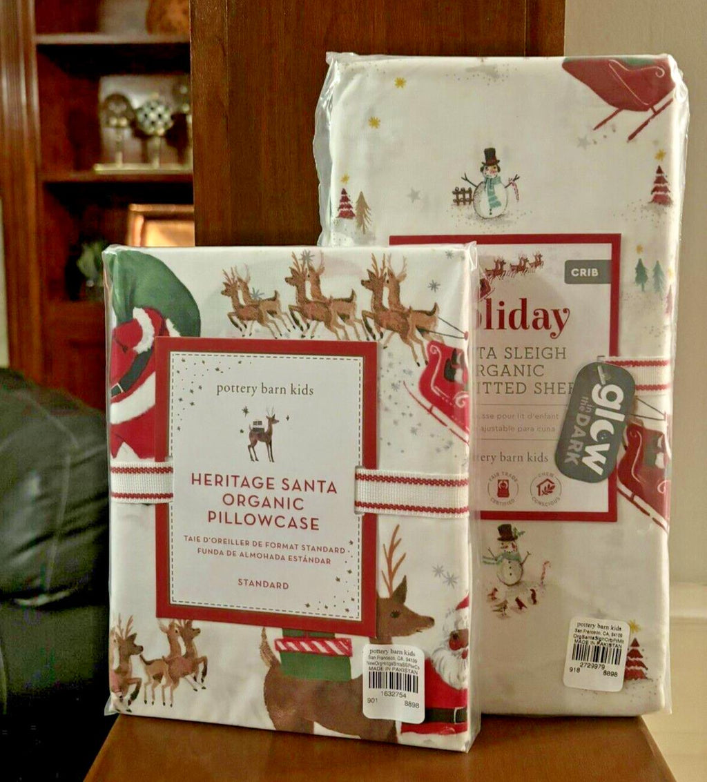 Pottery Barn holiday Christmas Rudolph Toddler baby Crib Sheet pillowcase set y