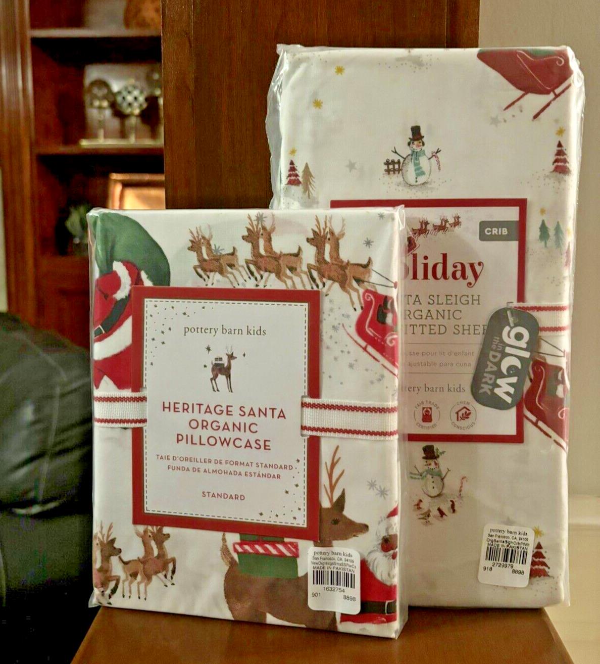 Pottery Barn holiday Christmas Rudolph Toddler baby Crib Sheet pillowcase set y