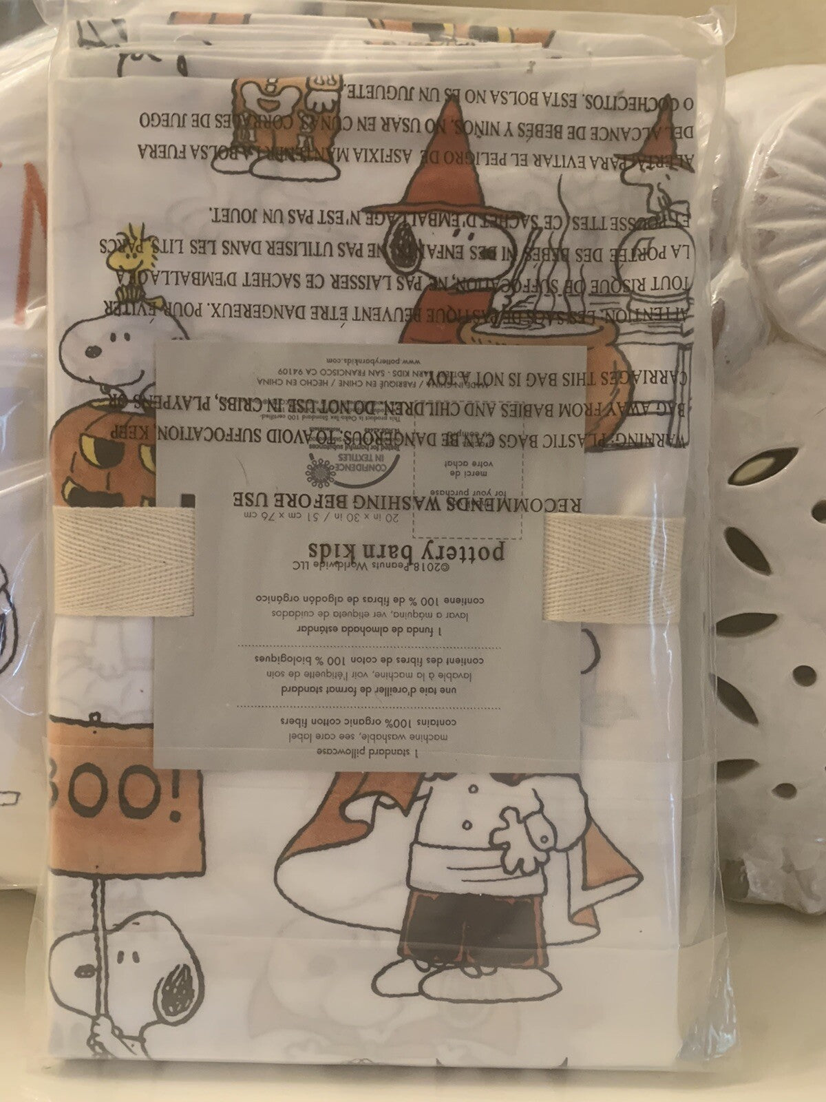 Snoopy Peanuts Pottery Barn Holiday pillowcase School Halloween Disney dog kid "