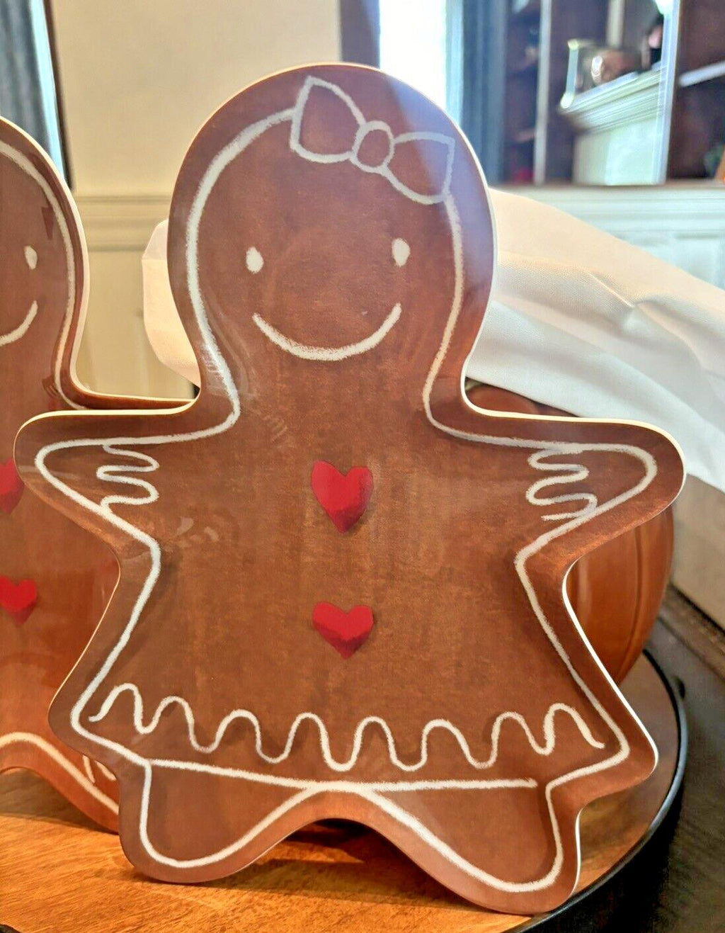 Pottery Barn Christmas Gingerbread PLATE + Candy Cane UTENSIL holiday SET 3 -