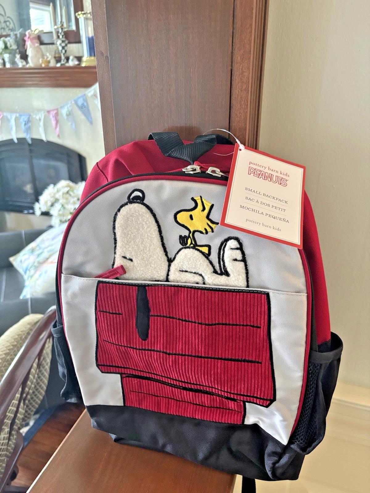 School Pottery barn SNOOPY BACKPACK +LUNCH BOX BAG Peanuts holiday travel gift .