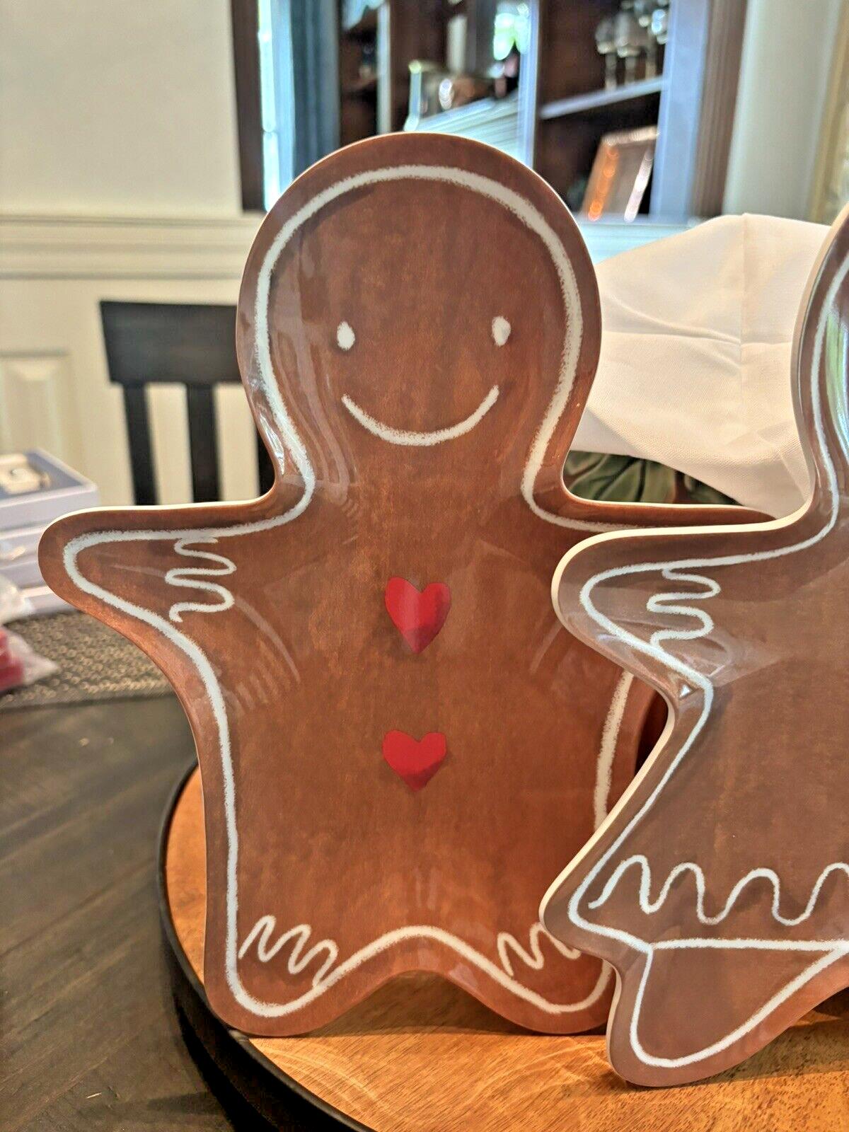Pottery Barn Christmas Gingerbread PLATE + Candy Cane UTENSIL holiday SET 3 -