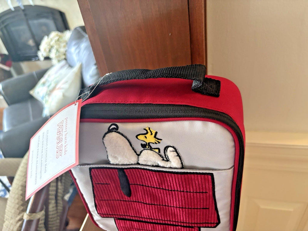 School Pottery barn SNOOPY BACKPACK +LUNCH BOX BAG Peanuts holiday travel gift .