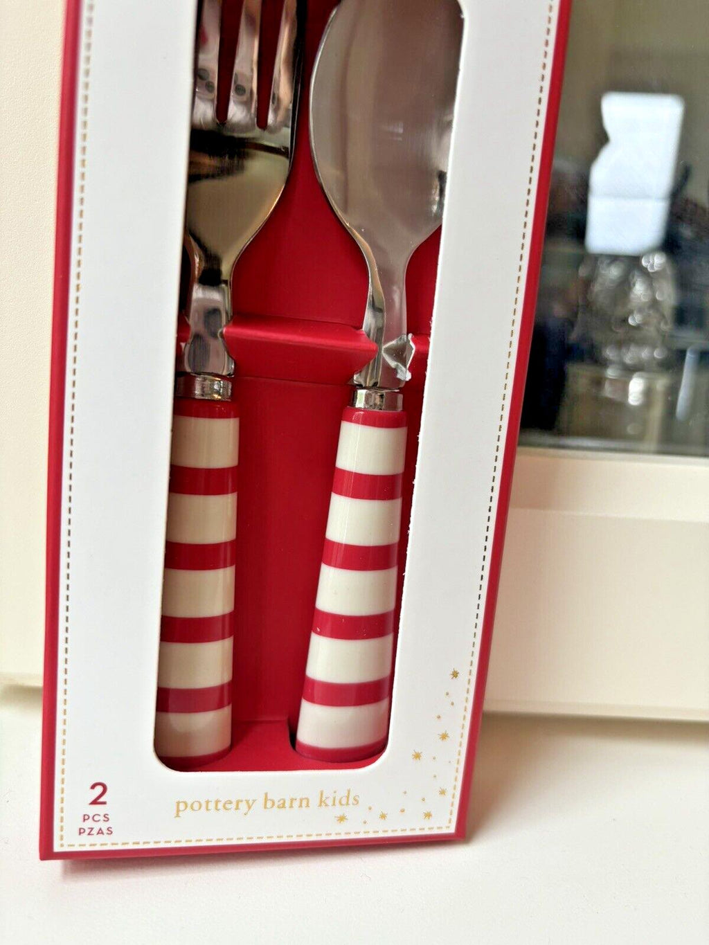 Pottery Barn Christmas Gingerbread PLATE + Candy Cane UTENSIL holiday SET 3 -