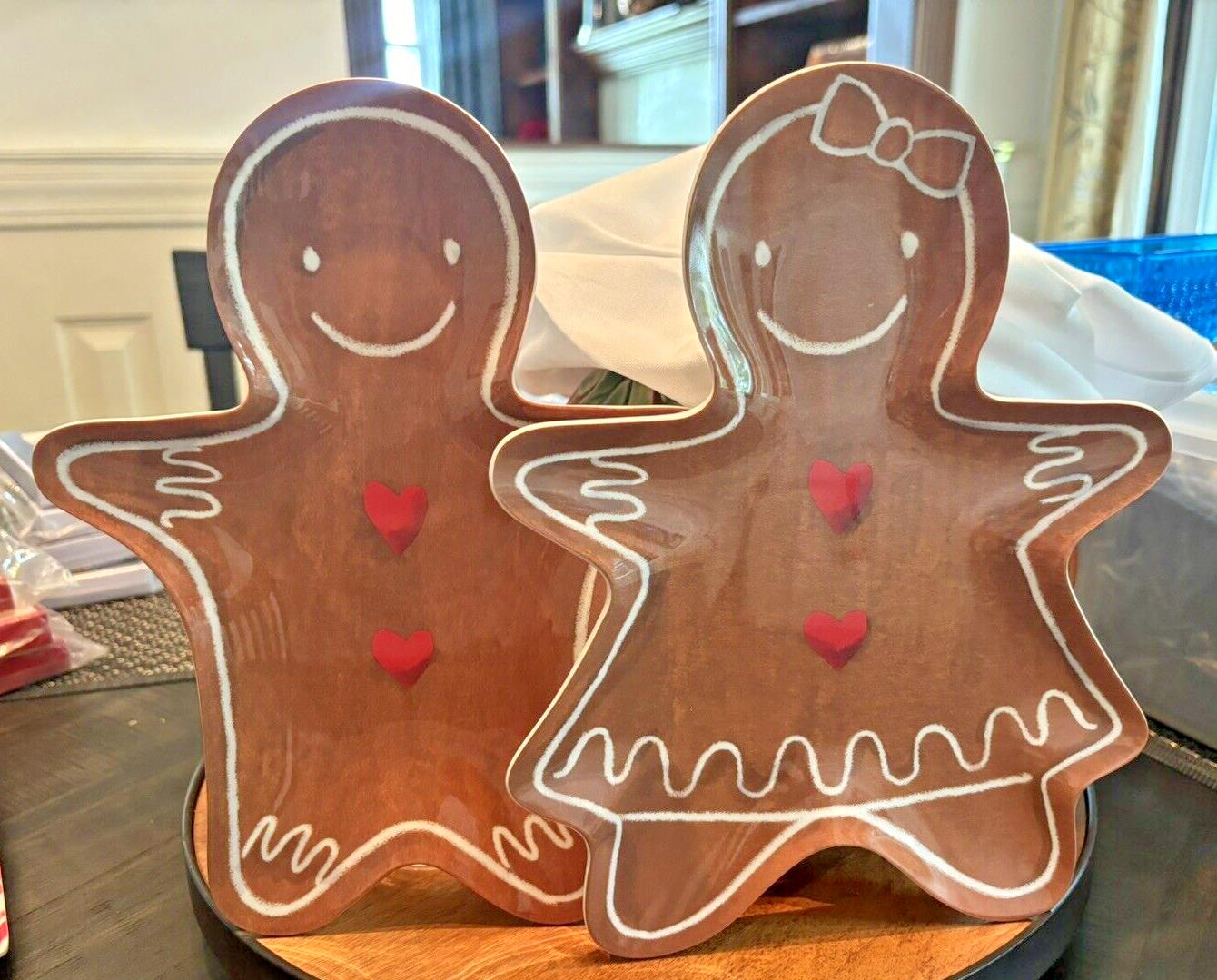 Pottery Barn Christmas Gingerbread PLATE + Candy Cane UTENSIL holiday SET 3 -