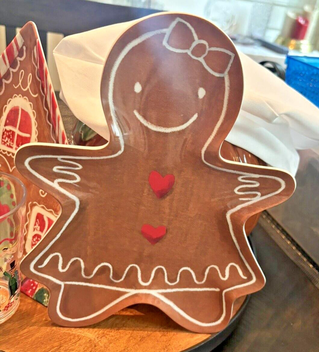 Pottery Barn Christmas Gingerbread PLATE + Candy Cane UTENSIL holiday SET 3 -