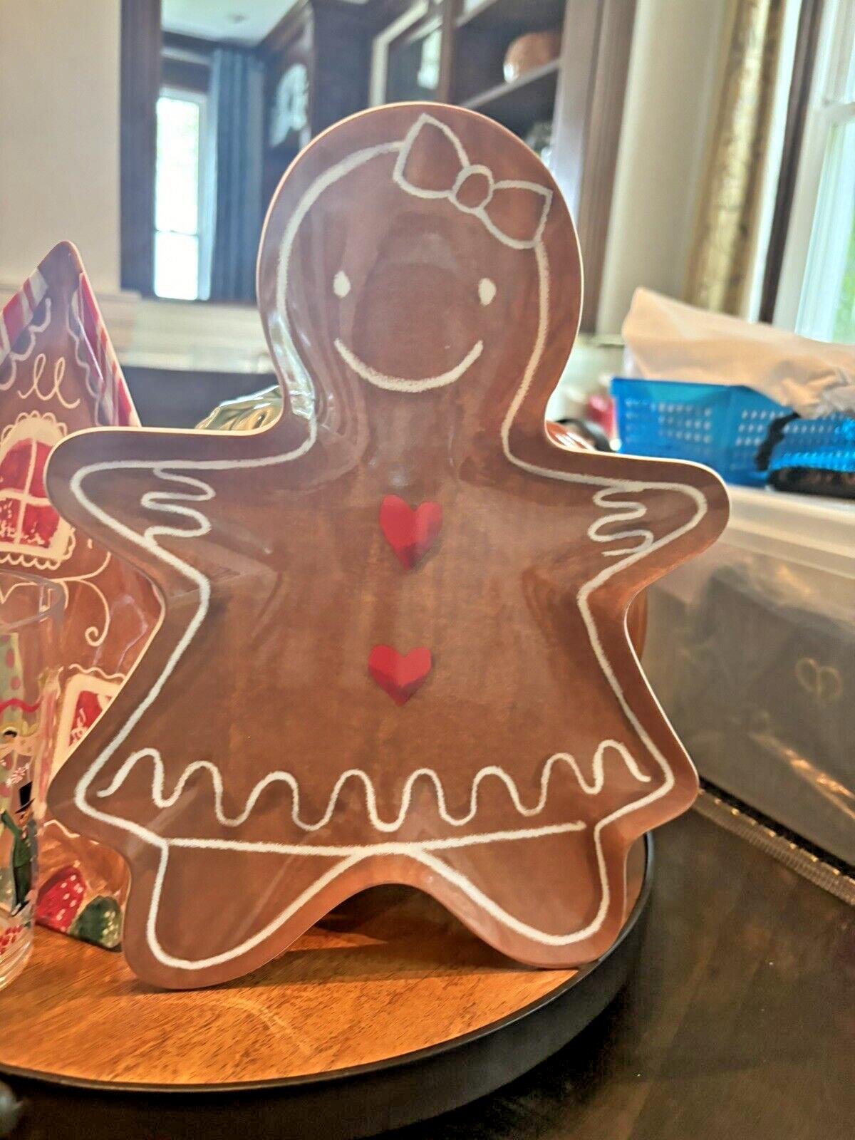 Pottery Barn Christmas Gingerbread PLATE + Candy Cane UTENSIL holiday SET 3 -