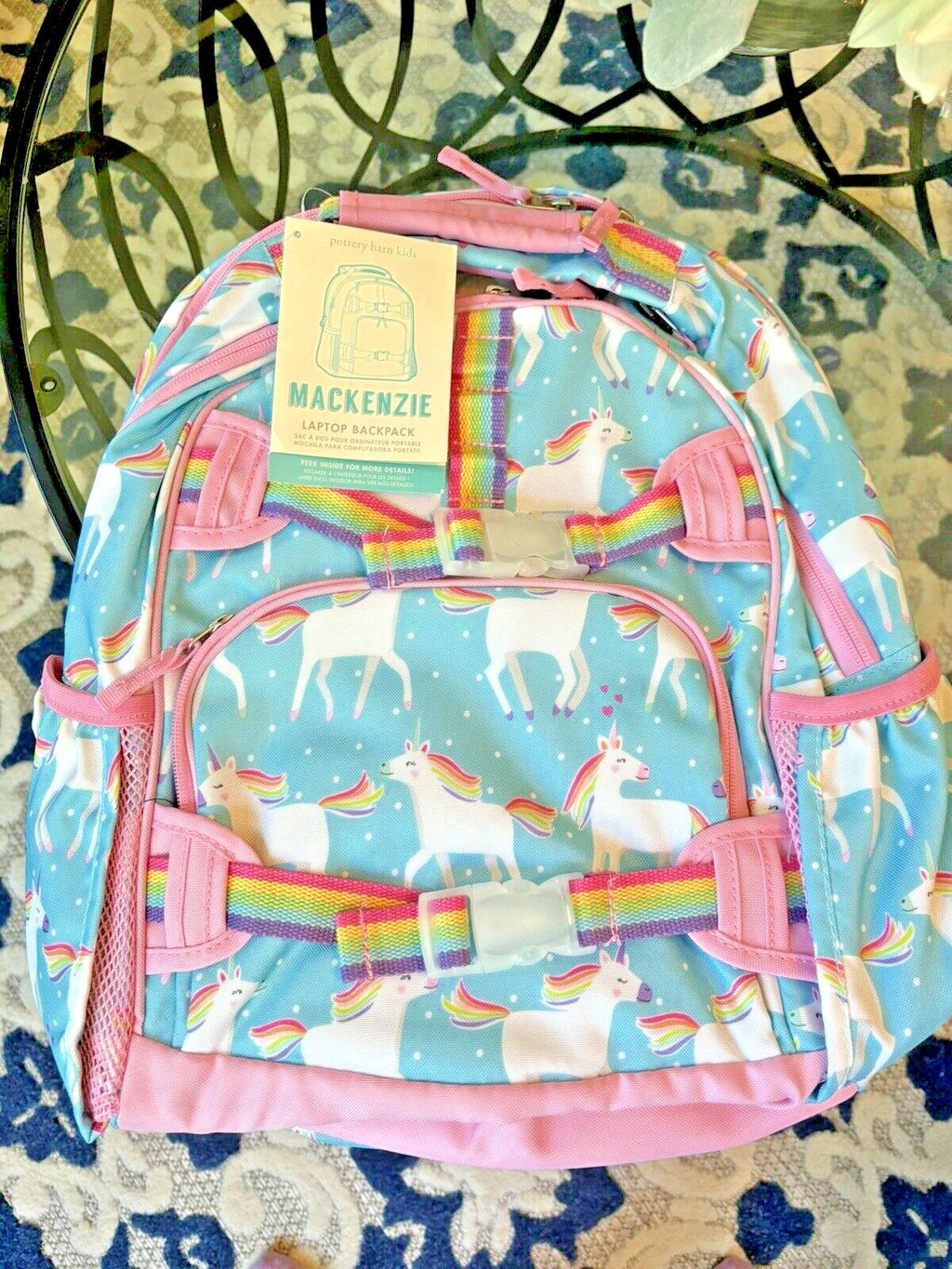 Pottery barn Disney School BACKPACK LARGE Rainbow Unicorn Heart Travel Girl ?? /