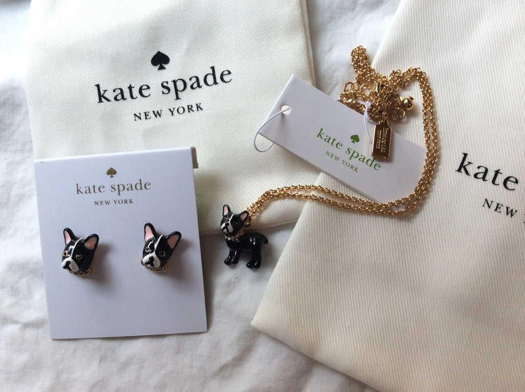Kate Spade SET MA CHERIE ANTOINE DOG NECKLACE + EARRINGS STUD Boston terrier 1