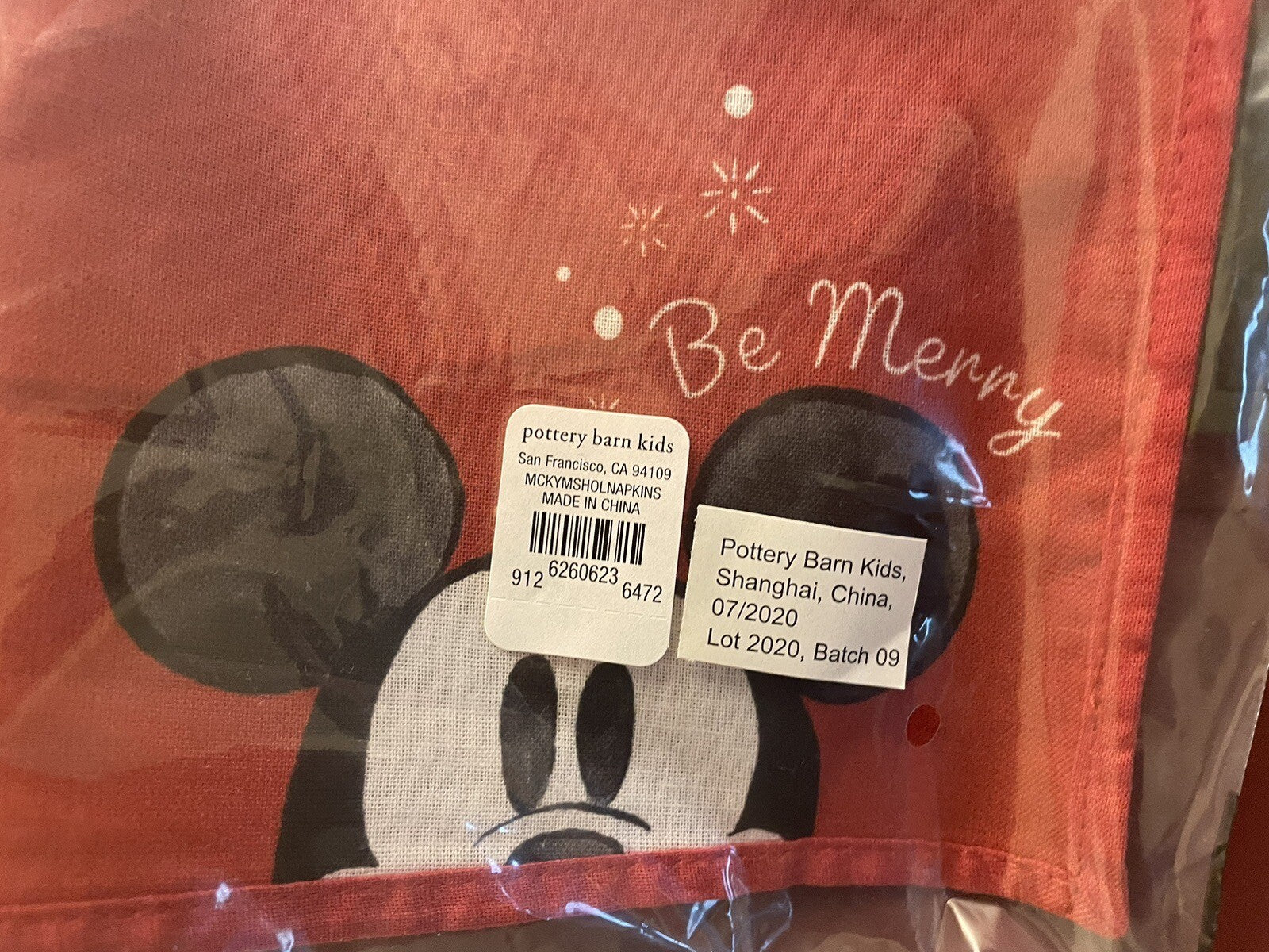 Disney Pottery Barn Mickey Mouse Napkin Christmas holiday party gift school [