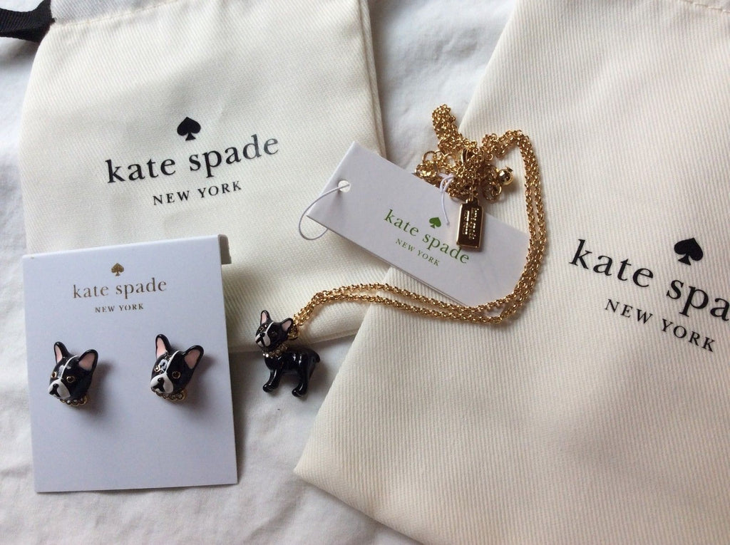 Kate Spade SET MA CHERIE ANTOINE DOG NECKLACE + EARRINGS STUD Boston terrier 1
