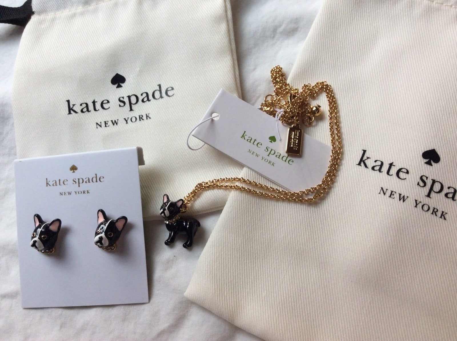 Kate Spade SET MA CHERIE ANTOINE DOG NECKLACE + EARRINGS STUD Boston terrier 1