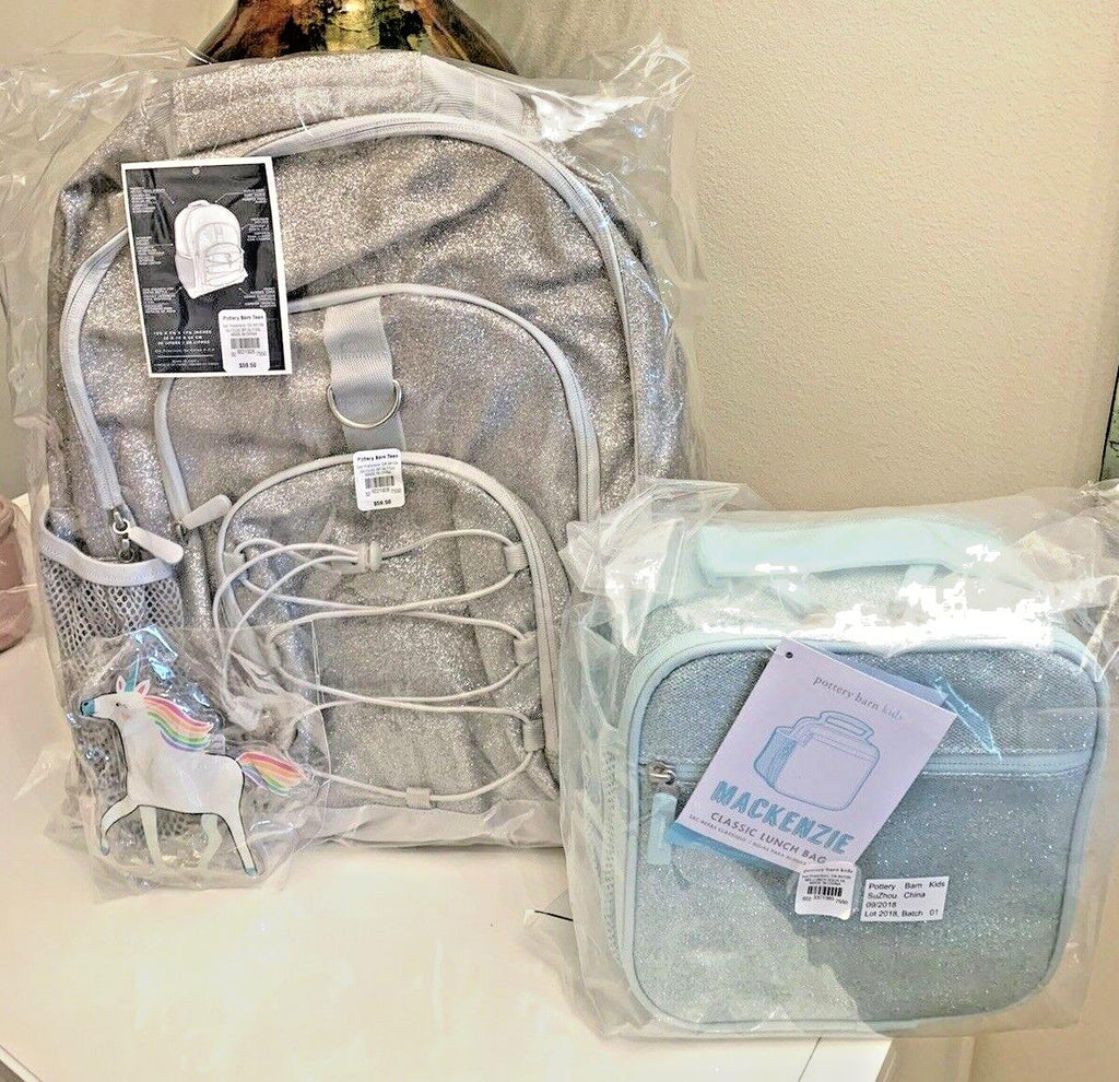 Pottery Barn backpack School Glitter rainbow + Lunch box Disney Princess+Bag?? .