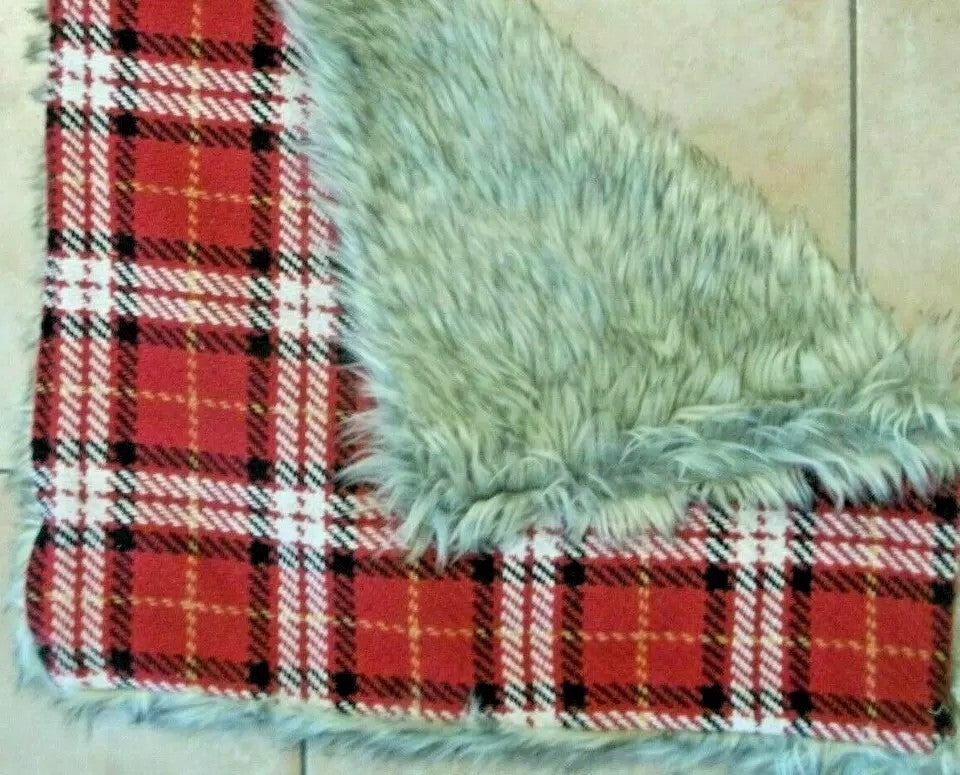 Pottery Barn Christmas pillow Cover Sham plaid red Fur Holiday Gift party mom 1