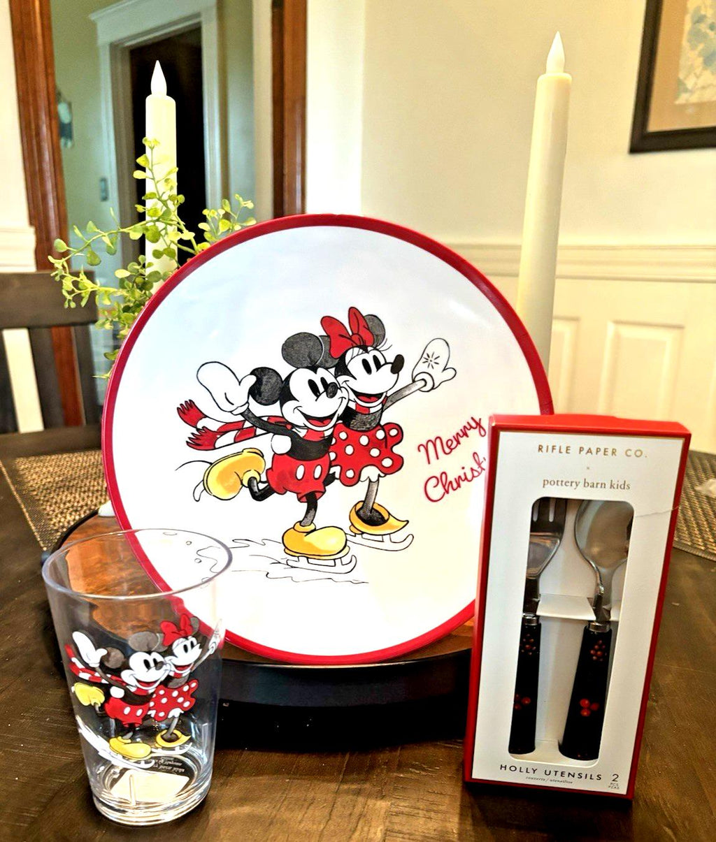 Pottery Barn Mickey Mouse DINER SET PLATE School Christmas holiday party kid 3PC