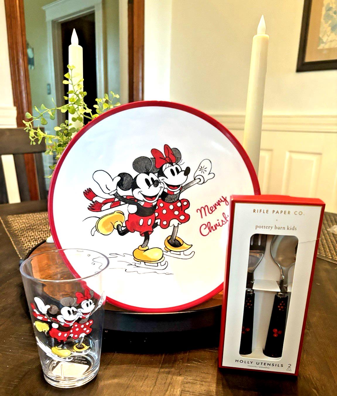 Pottery Barn Mickey Mouse DINER SET PLATE School Christmas holiday party kid 3PC