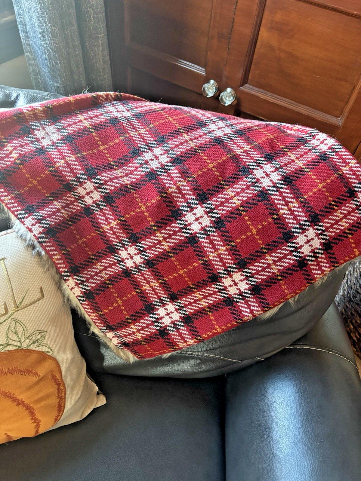 Pottery Barn Christmas pillow Cover Sham plaid red Fur Holiday Gift party mom 1