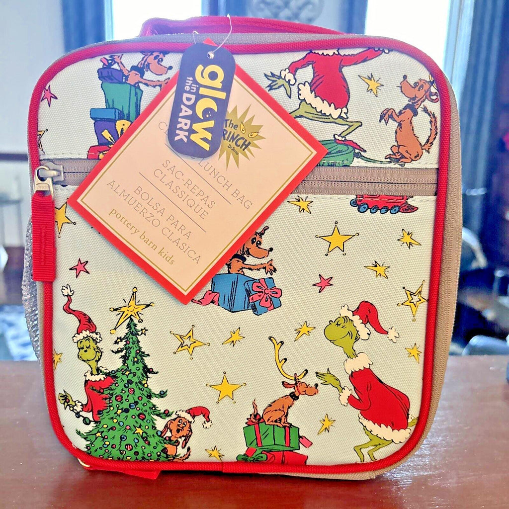 School barn GRINCH LUNCH BOX BAG +UTENSIL SET Peanuts holiday CHRISTMAS [