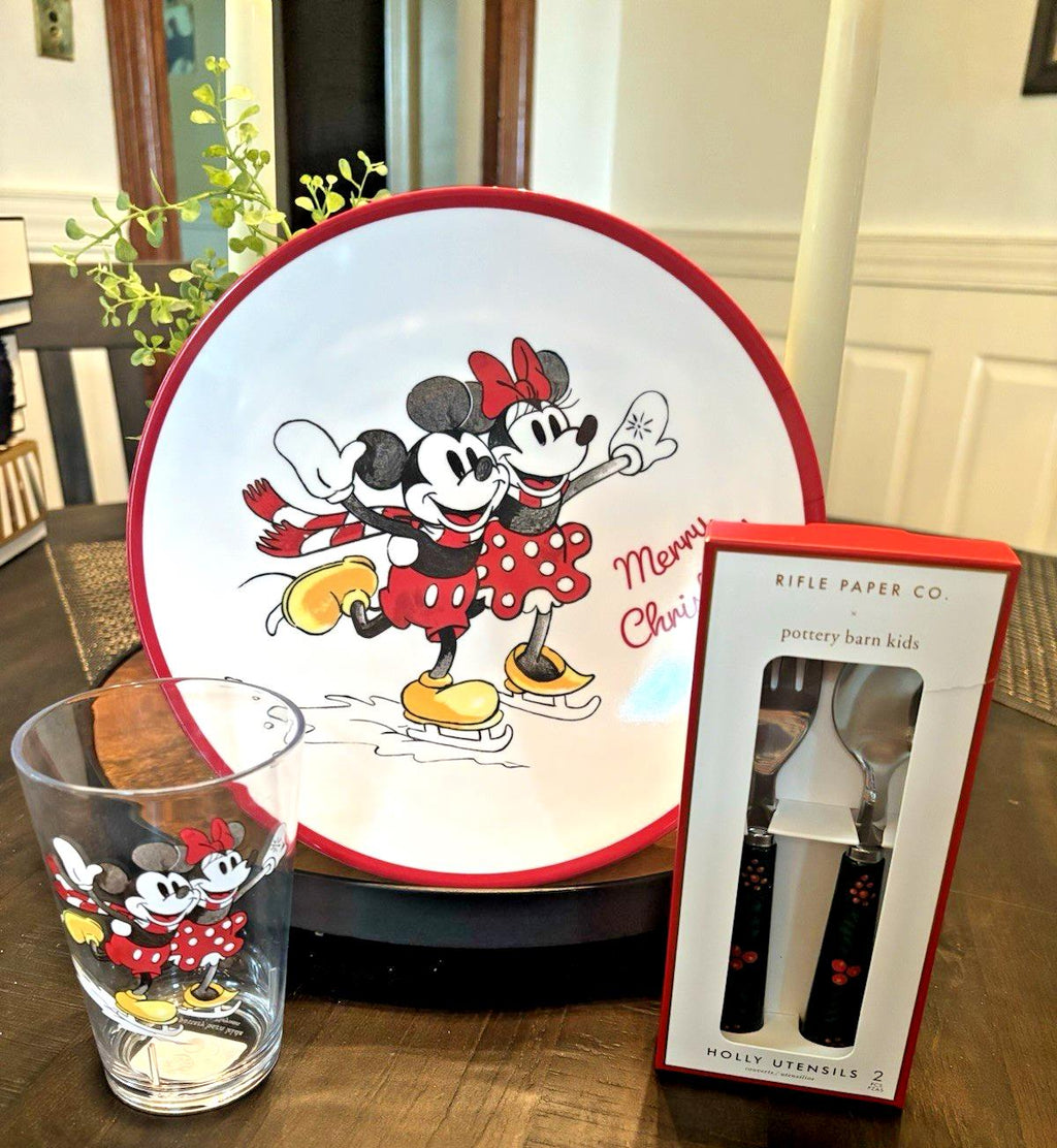 Pottery Barn Mickey Mouse DINER SET PLATE School Christmas holiday party kid 3PC