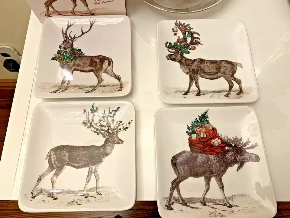 Pottery Barn plate Christmas holiday appetizer party dessert tid bit SET 4 =