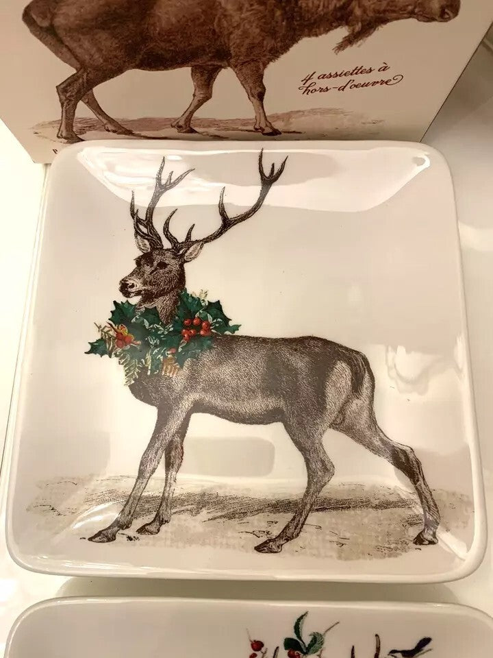 Pottery Barn plate Christmas holiday appetizer party dessert tid bit SET 4 =