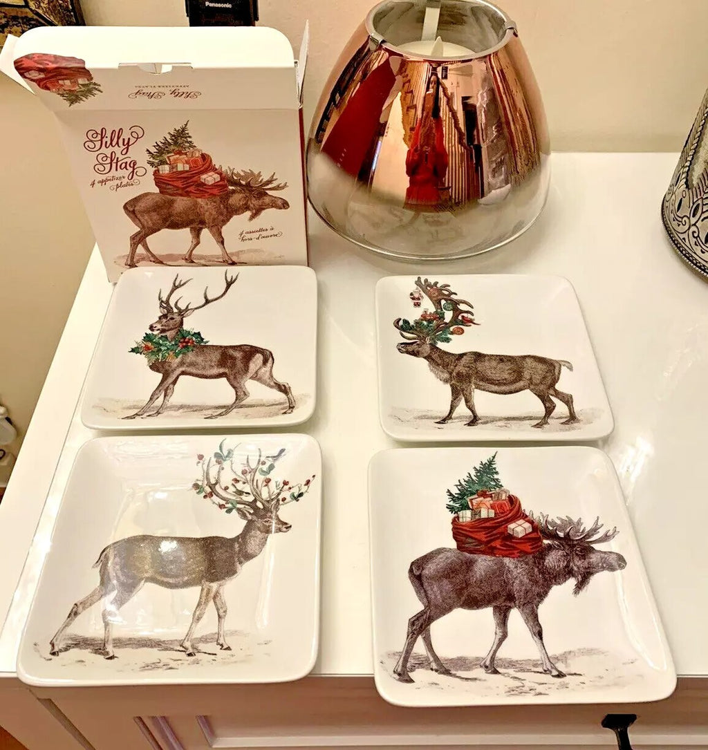 Pottery Barn plate Christmas holiday appetizer party dessert tid bit SET 4 =