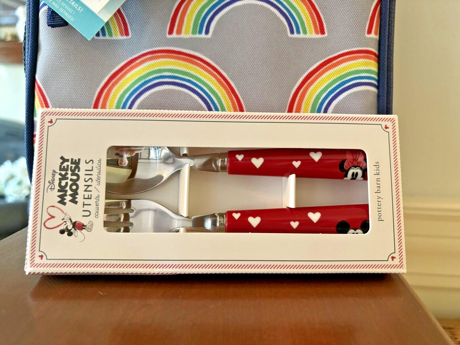 Pottery Barn LUNCH BOX BAG Mickey Mouse school+ Utensil Disney Rainbow party /