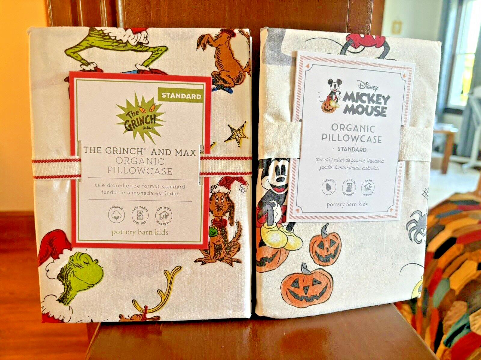 Pottery Barn Grinch Mickey Christmas Seuss Holiday Disney Kid Pillowcase SET 2 `