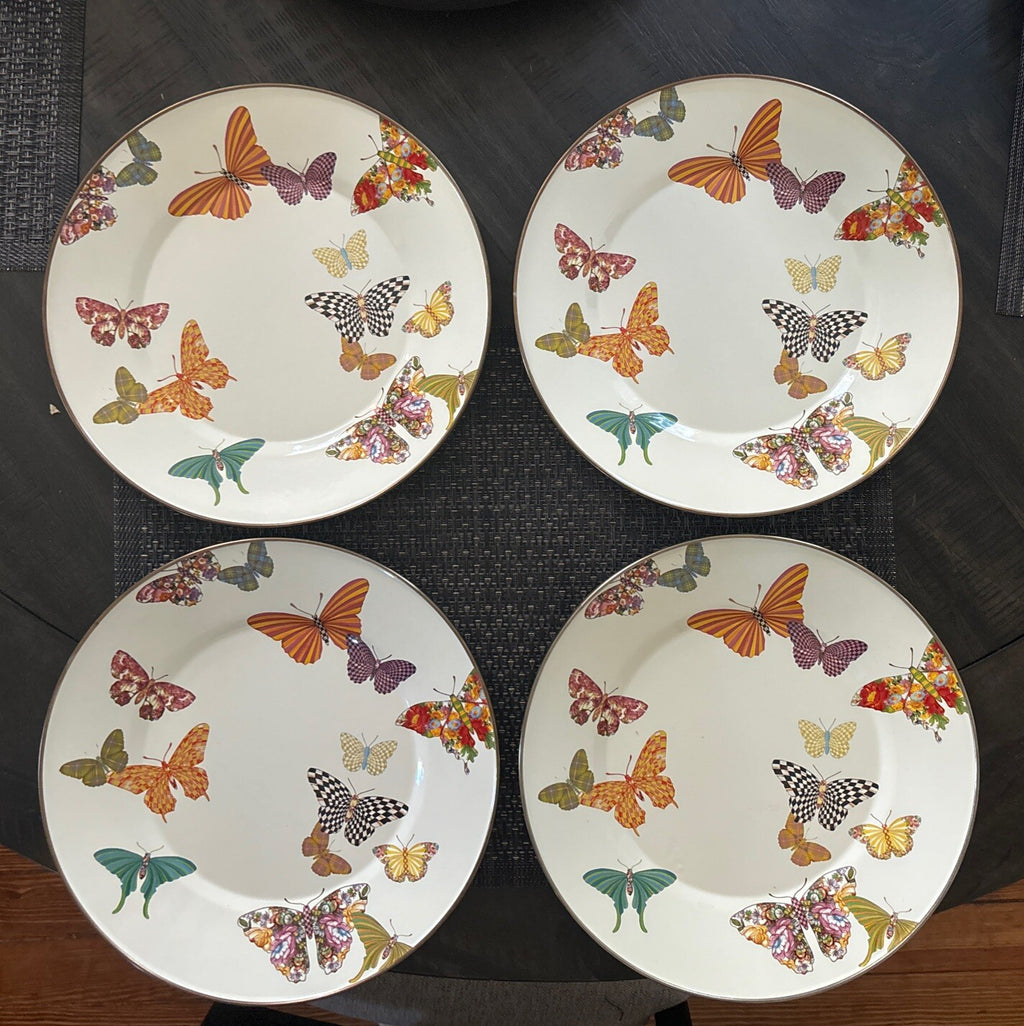 Mackenzie Child plate Butterfly Holiday Disney SET 4 party Flower holiday Gift =